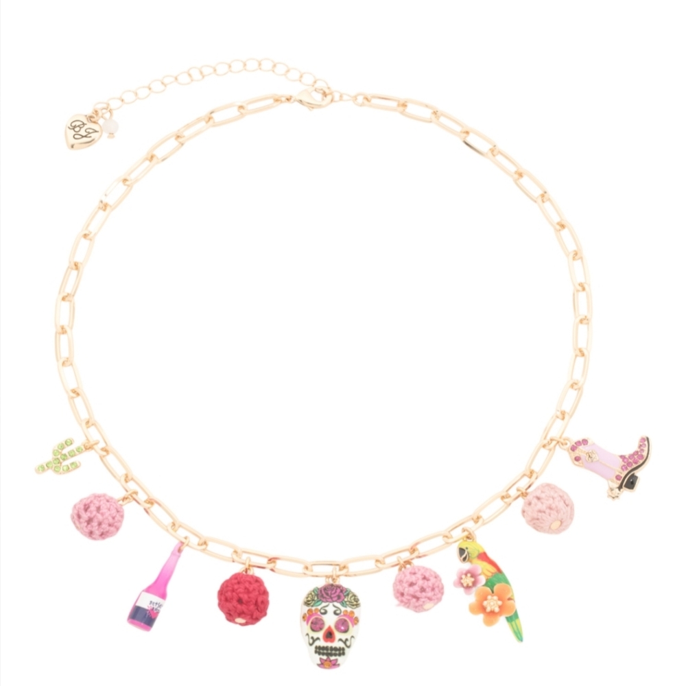 Betsey Johnson Hola TO LOVE COWGIRL CHARM NECKLACE PINK NWT